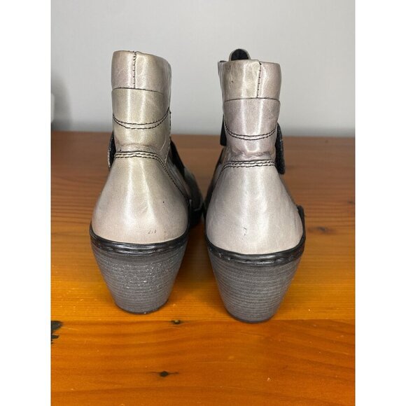 Josef Seibel Womens Grey Leather Heeled Ankle Boots Size 6 With Velcro Closure - Picture 4 of 9